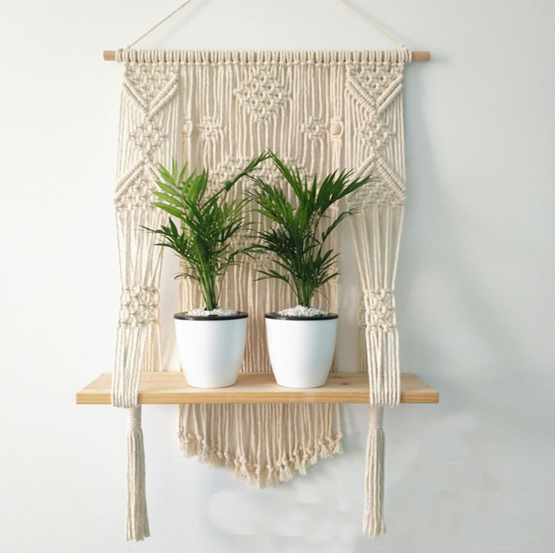 Macrame Plant Hanger with Shelf