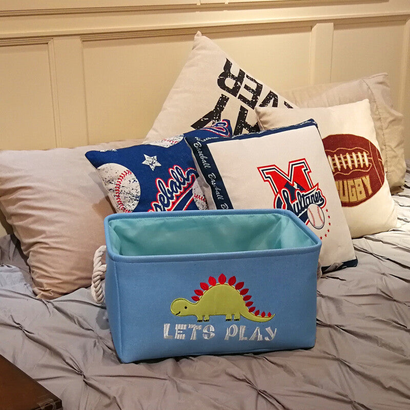 Canvas Folding Embroidery Cartoon Dinosaur Storage Basket
