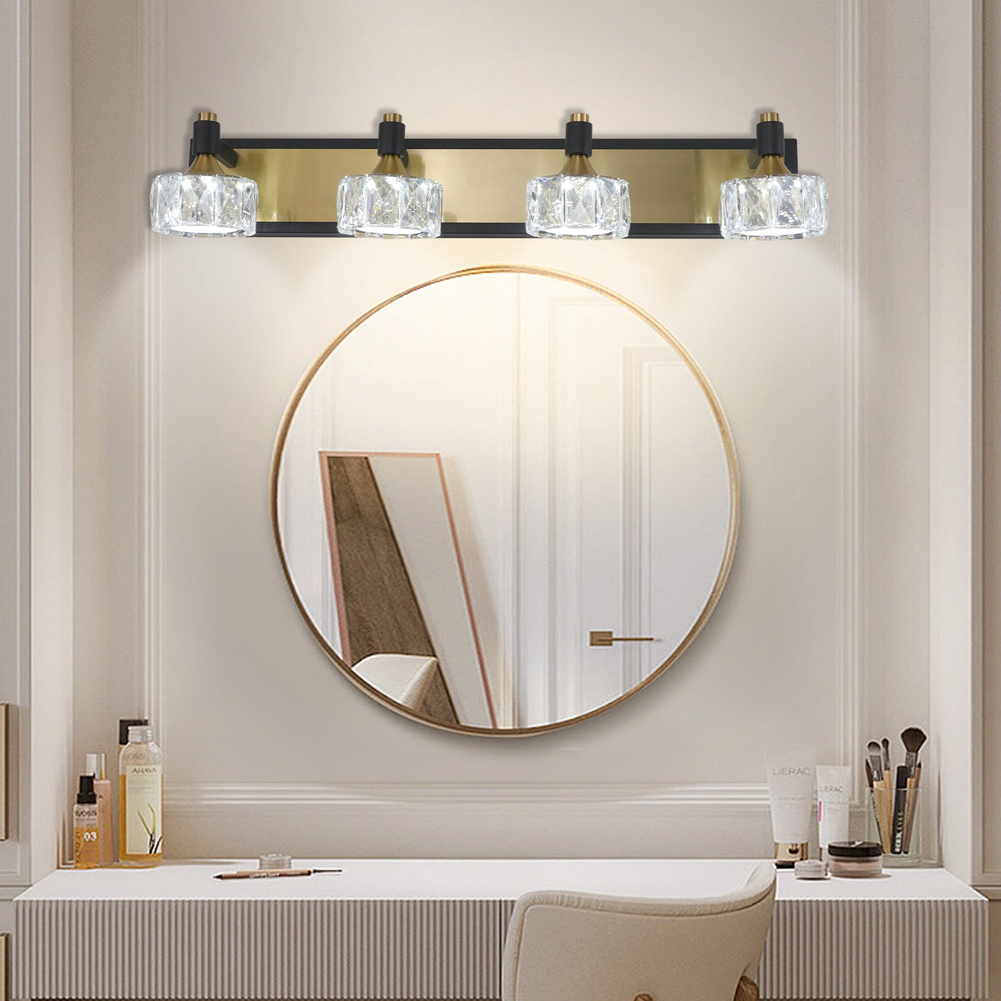 LED 4-Light Modern Crystal Bathroom Vanity Light Fixture