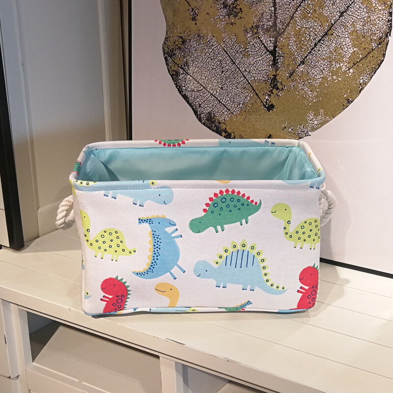 Canvas Folding Embroidery Cartoon Dinosaur Storage Basket