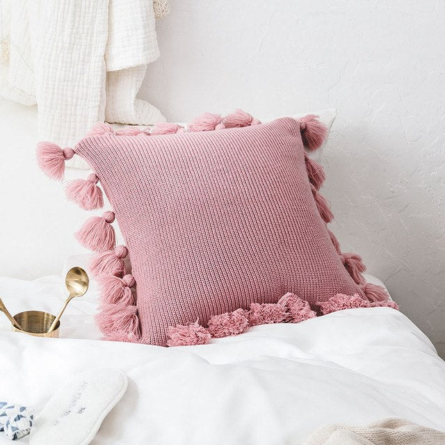 Solid Color Fringe Side Pillow