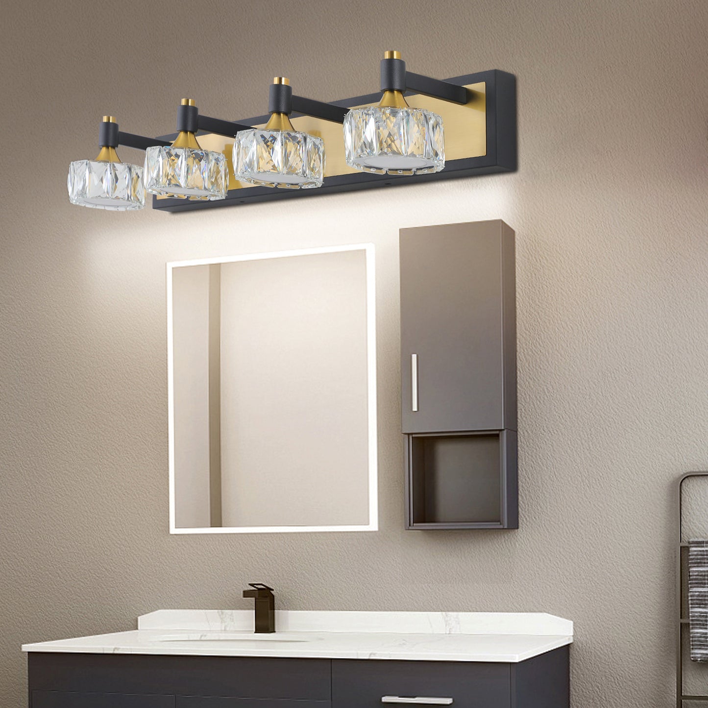 LED 4-Light Modern Crystal Bathroom Vanity Light Fixture