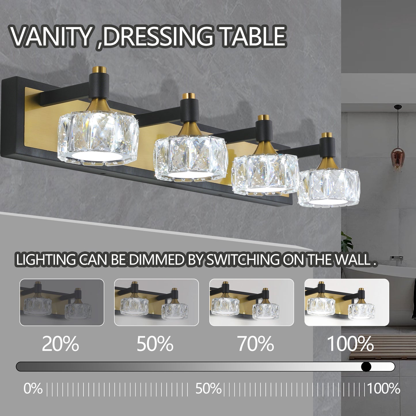 LED 4-Light Modern Crystal Bathroom Vanity Light Fixture