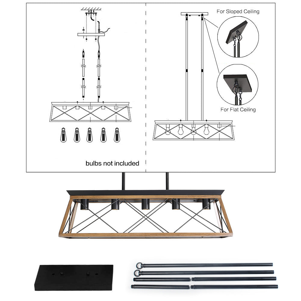 Farmhouse Chandeliers With 5 Bulbs, Walnut