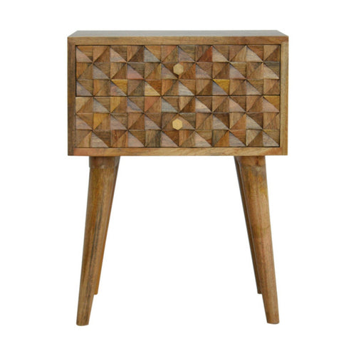 Diamond Carved Side Table with 2 Drawers