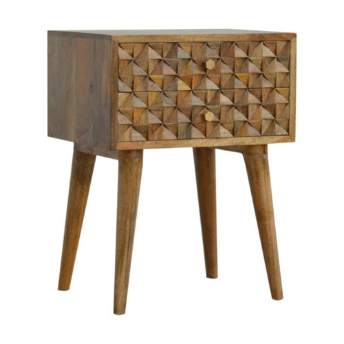 Diamond Carved Side Table with 2 Drawers