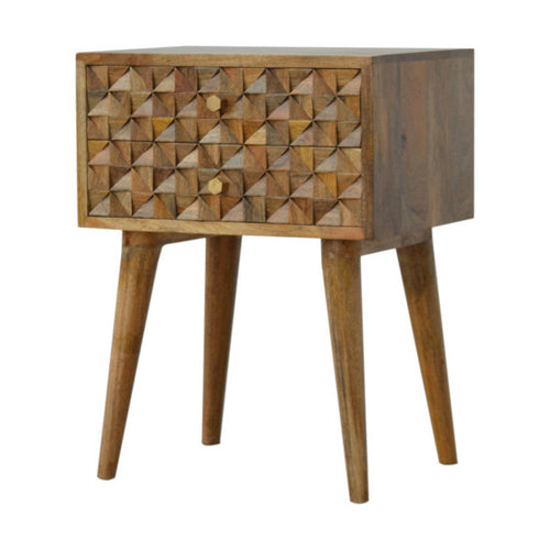 Diamond Carved Side Table with 2 Drawers