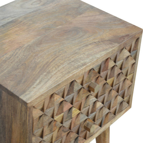 Diamond Carved Side Table with 2 Drawers