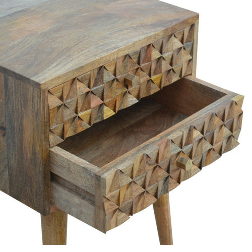 Diamond Carved Side Table with 2 Drawers