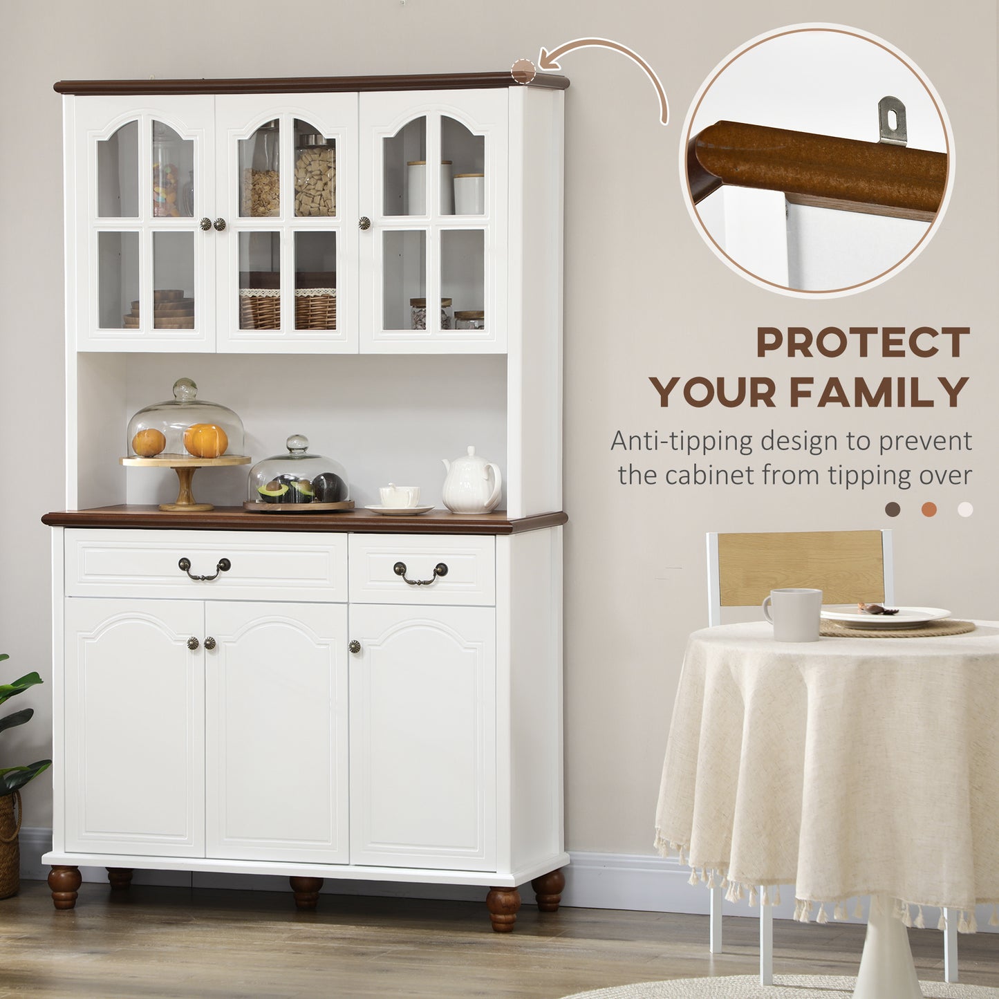 Kitchen Buffet with Hutch, White