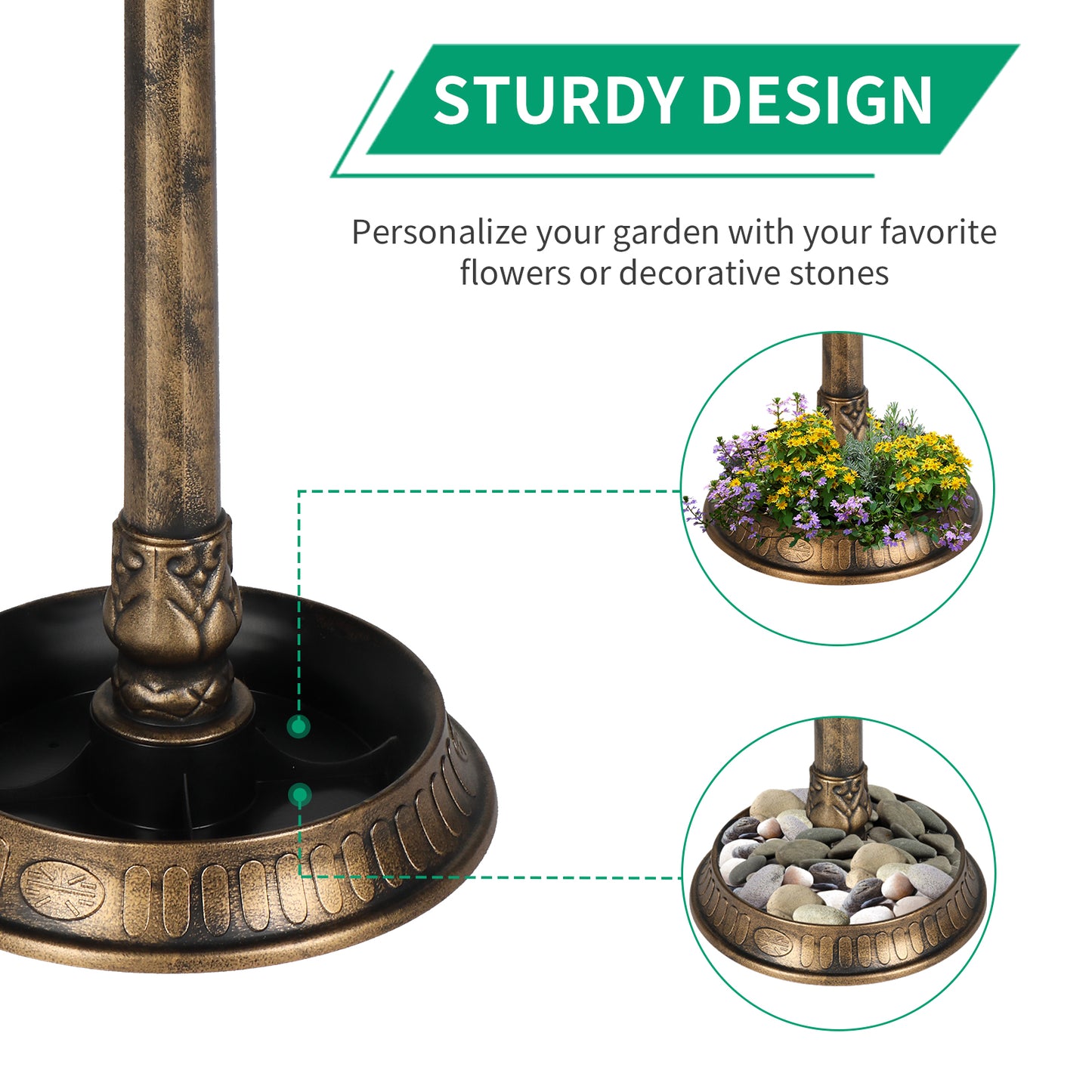 Bronze, With Solar Light, Bird Bath
