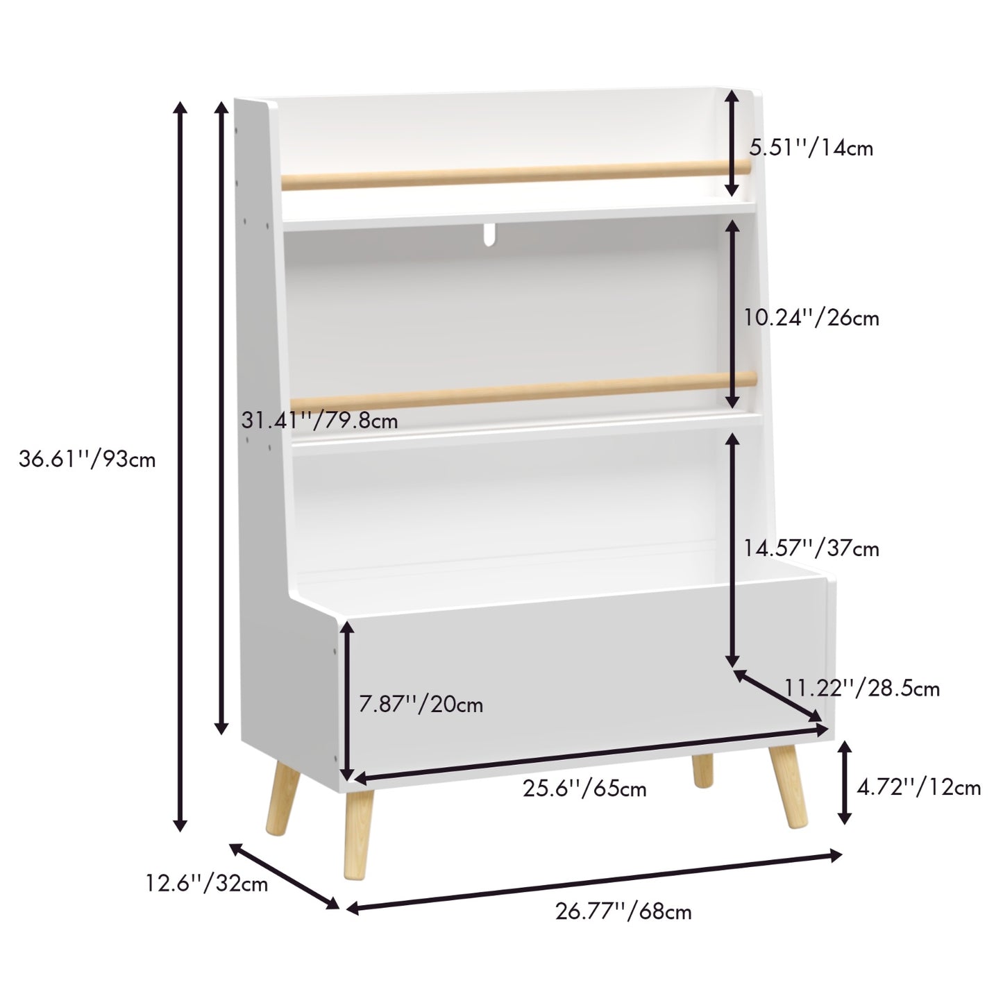 Kids Bookshelf - Toy Storage Cabinet Organizer, White