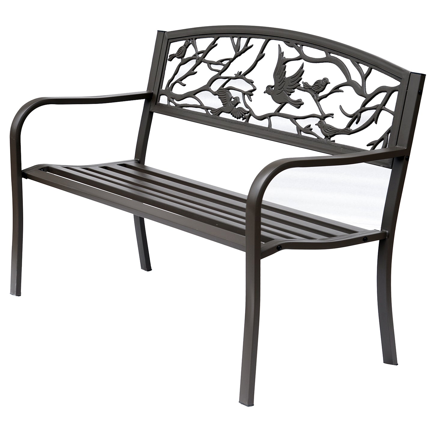 Brown Metal Garden Bench 50" Patio Seating with Backrest & Armrests