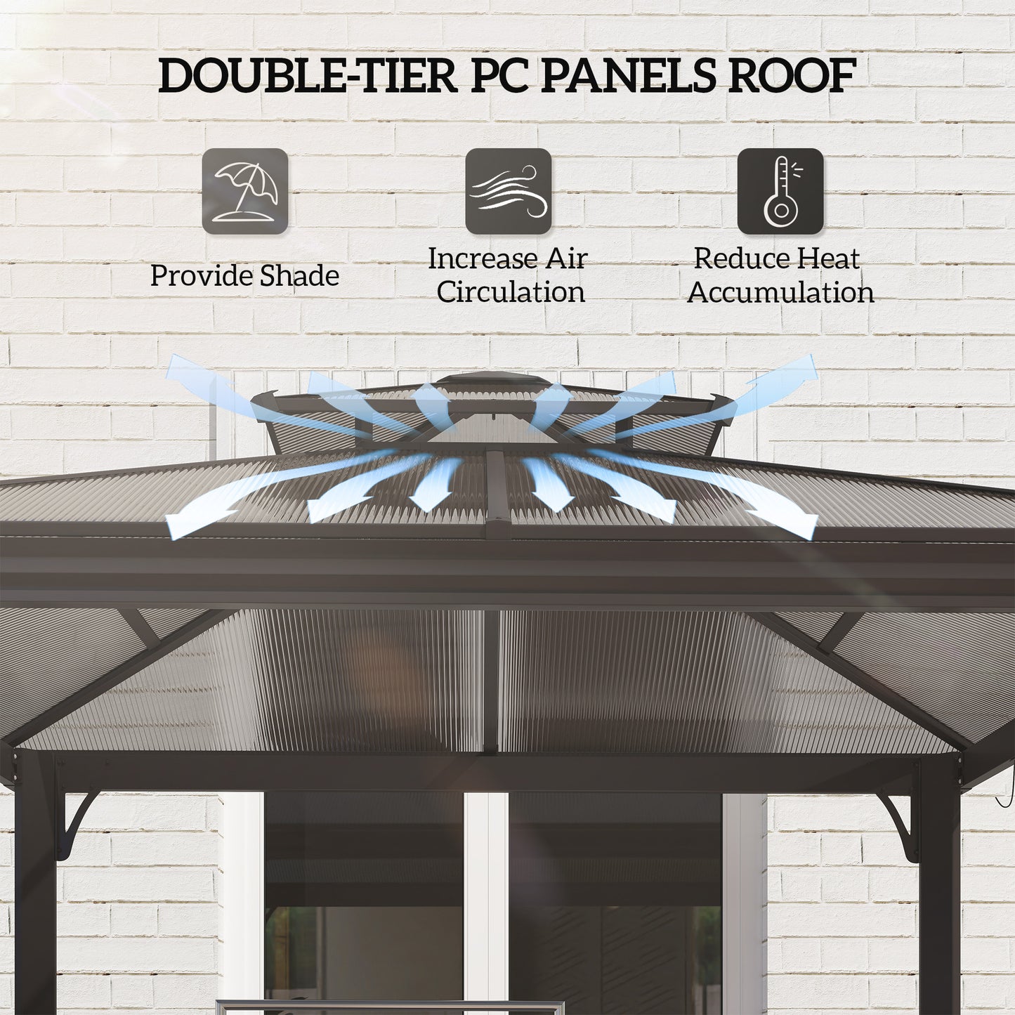 BBQ Cooking Canopy With 6 Hooks for Utensils and Double Venting Roof, Coffee