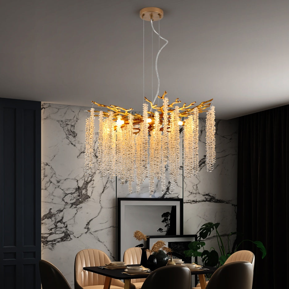 24-inch Modern Golden Pendant Light with Cascading Crystals