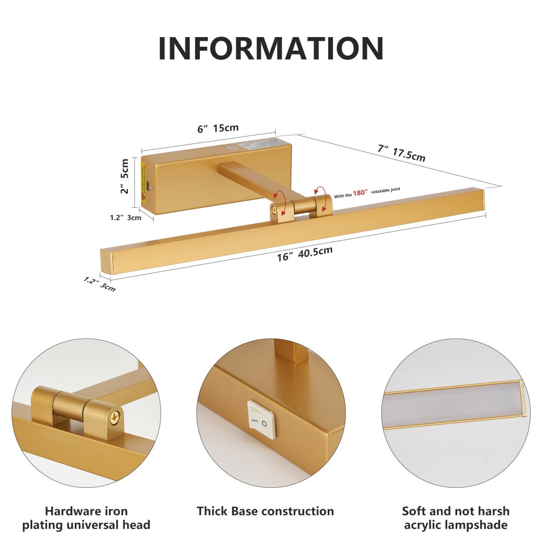 16inch Gold Wall Mounted Art Light Fixture