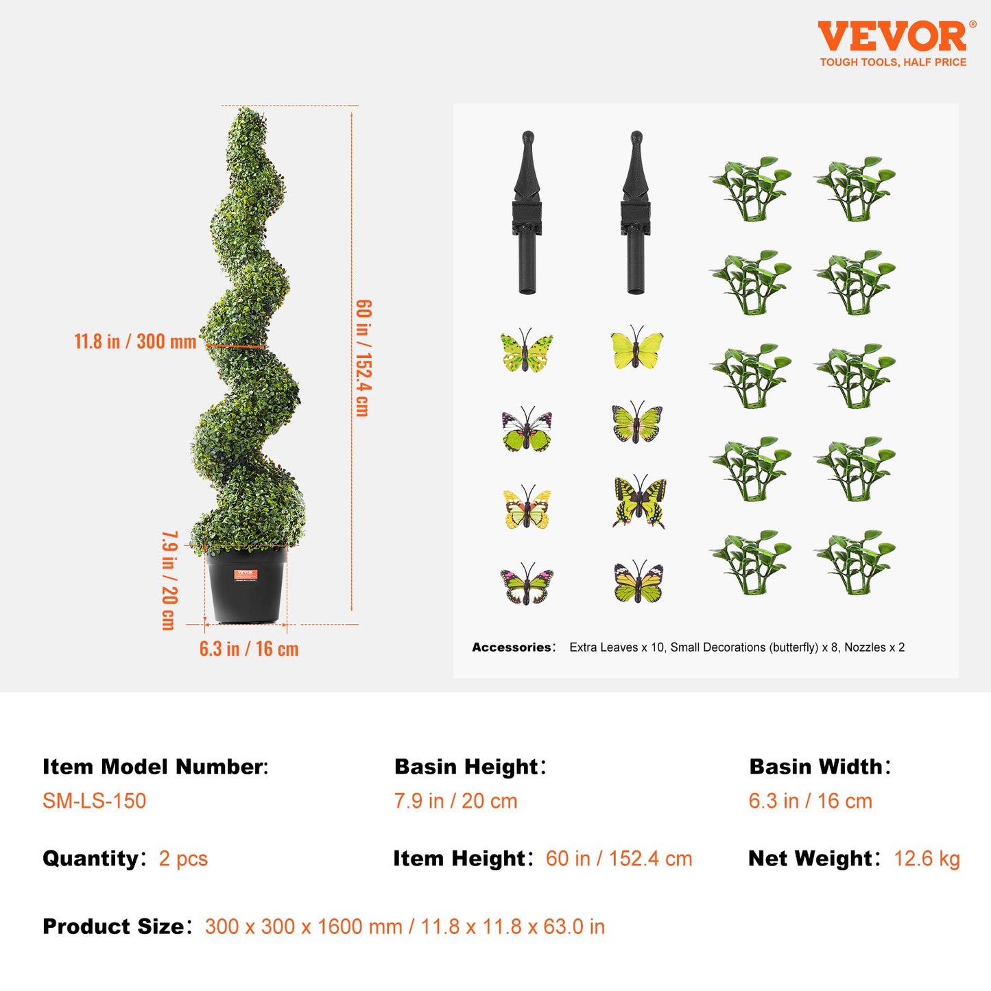 VEVOR 2 Pack 5' Artificial Boxwood Topiary Tree