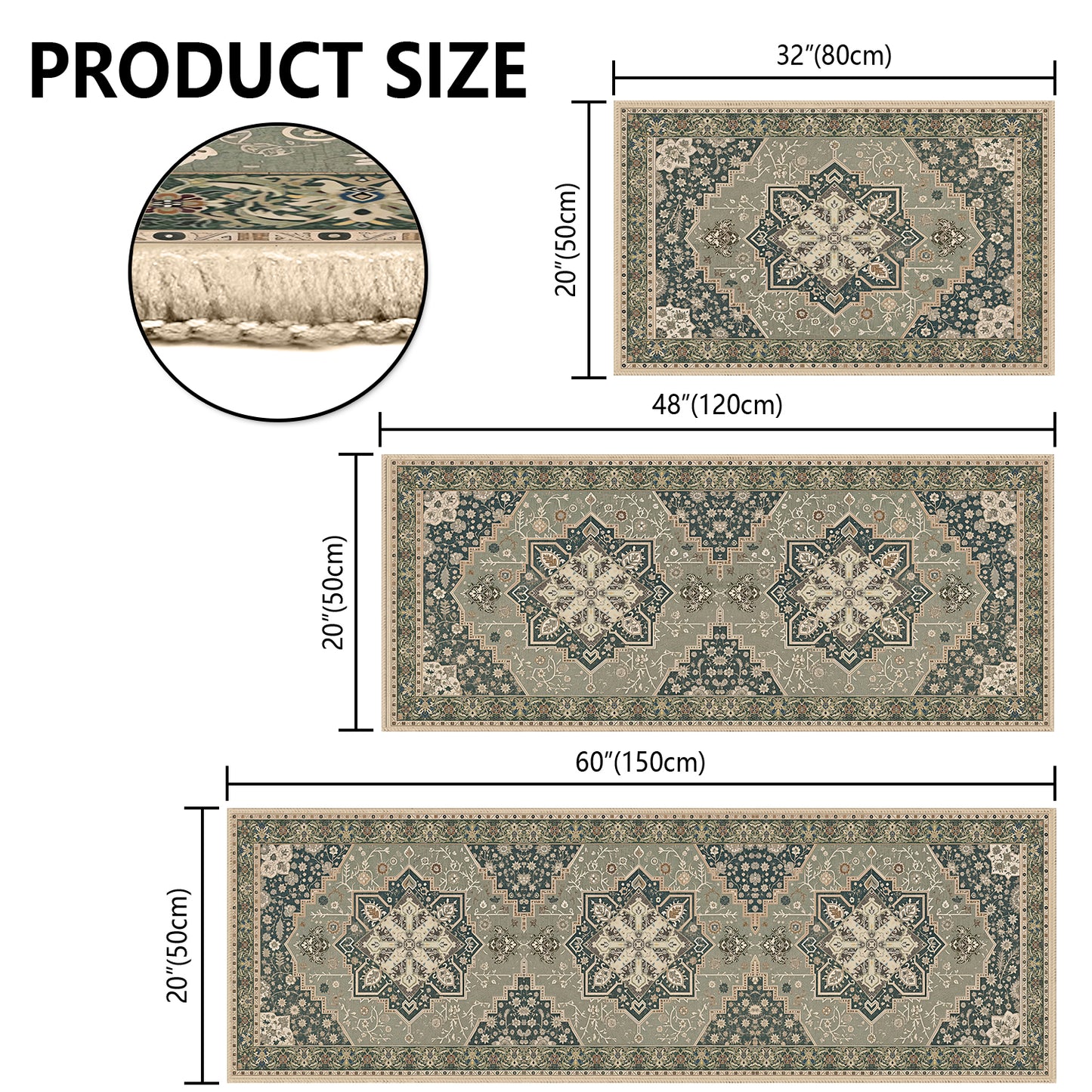 Boho Kitchen Rug Mat Sets 3