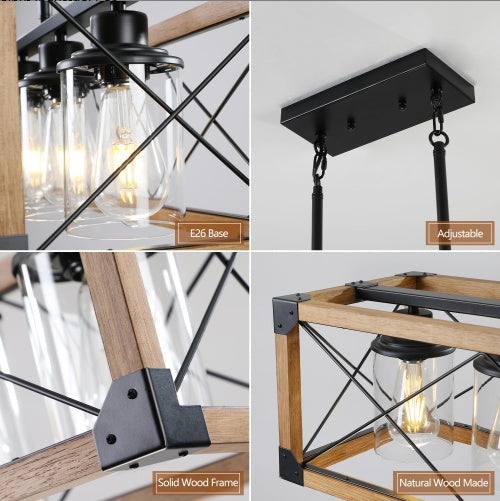 32 Inch Walnut Industrial Farmhouse Rectangle 5-Light Chandelier