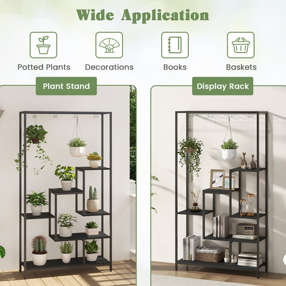 6-Tier Tall Plant Stand 71" with 10 Hanging Hooks