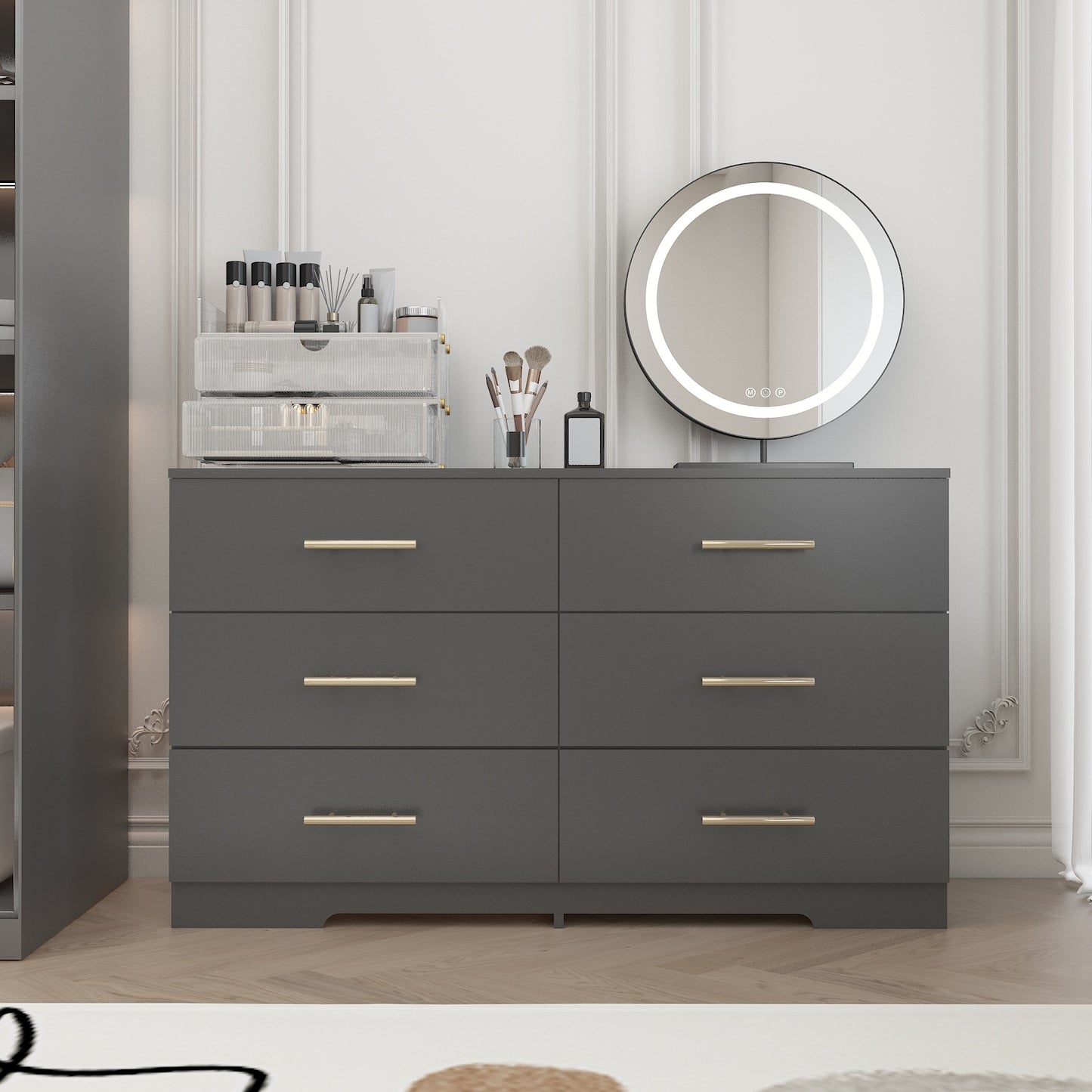 Large 6 Drawer Dresser with Golden Handle