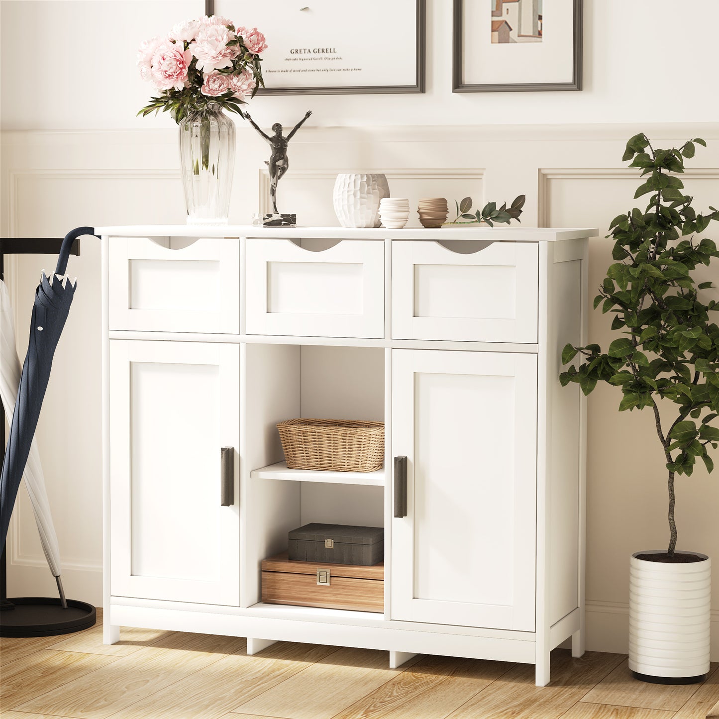 White Storage Cabinet with Drawers
