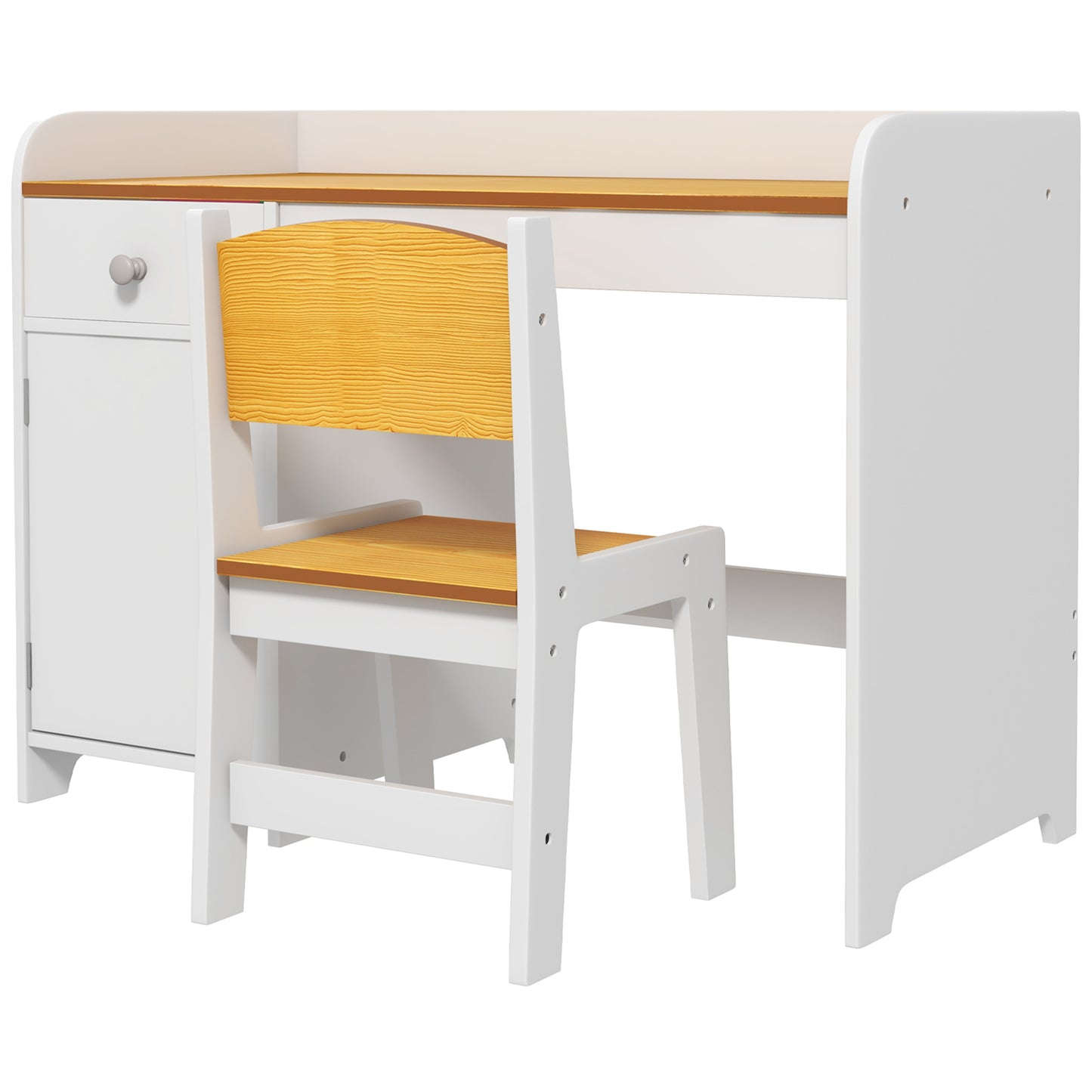 Kids Desk and Chair Set with Storage, White