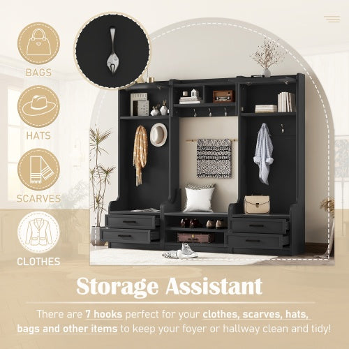 4-in-1 Detachable Hall Tree with Storage And 7 Hooks