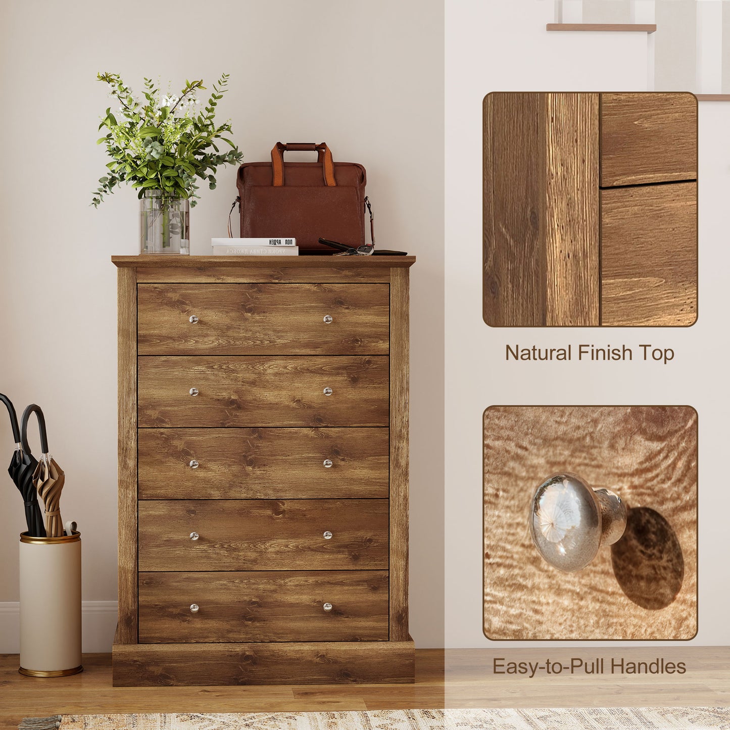 Farmhouse Style Chest of Drawers with 5 Drawers