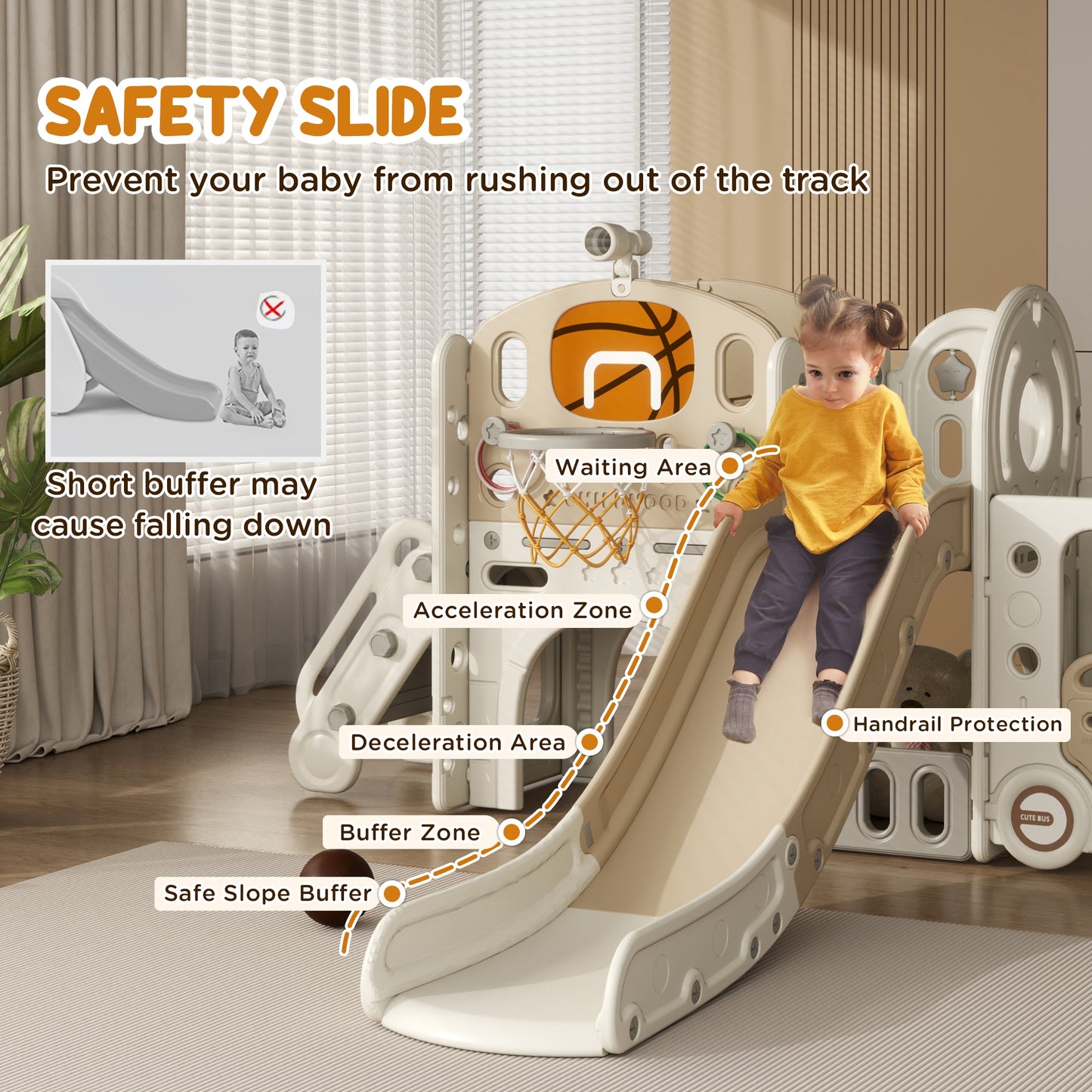 9 In 1 Toddler Slide with Bus Front, Basketball Hoop, Climber, Storage Space, & Ring Toss