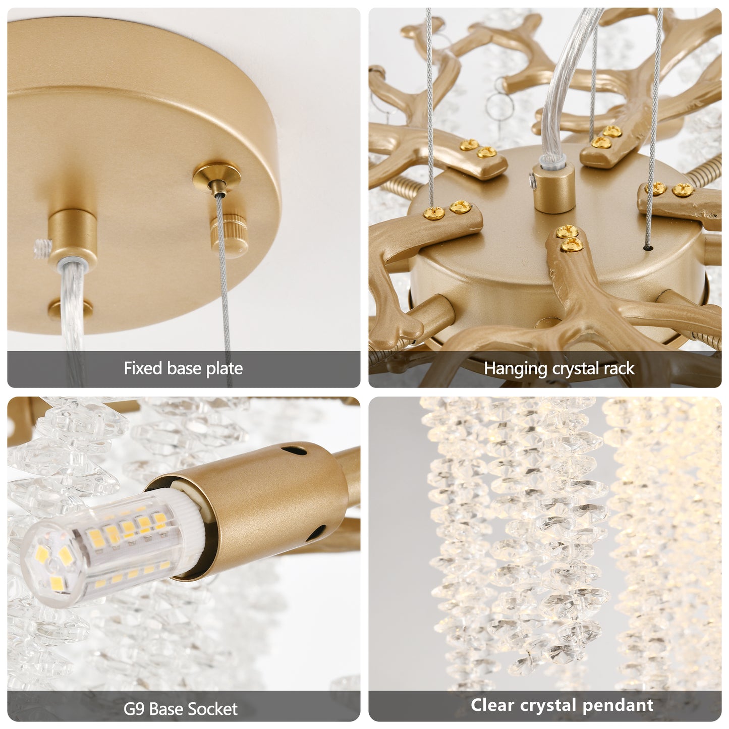 24-inch Modern Golden Pendant Light with Cascading Crystals