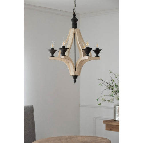6-Light Wood Chandelier with Adjustable Chain
