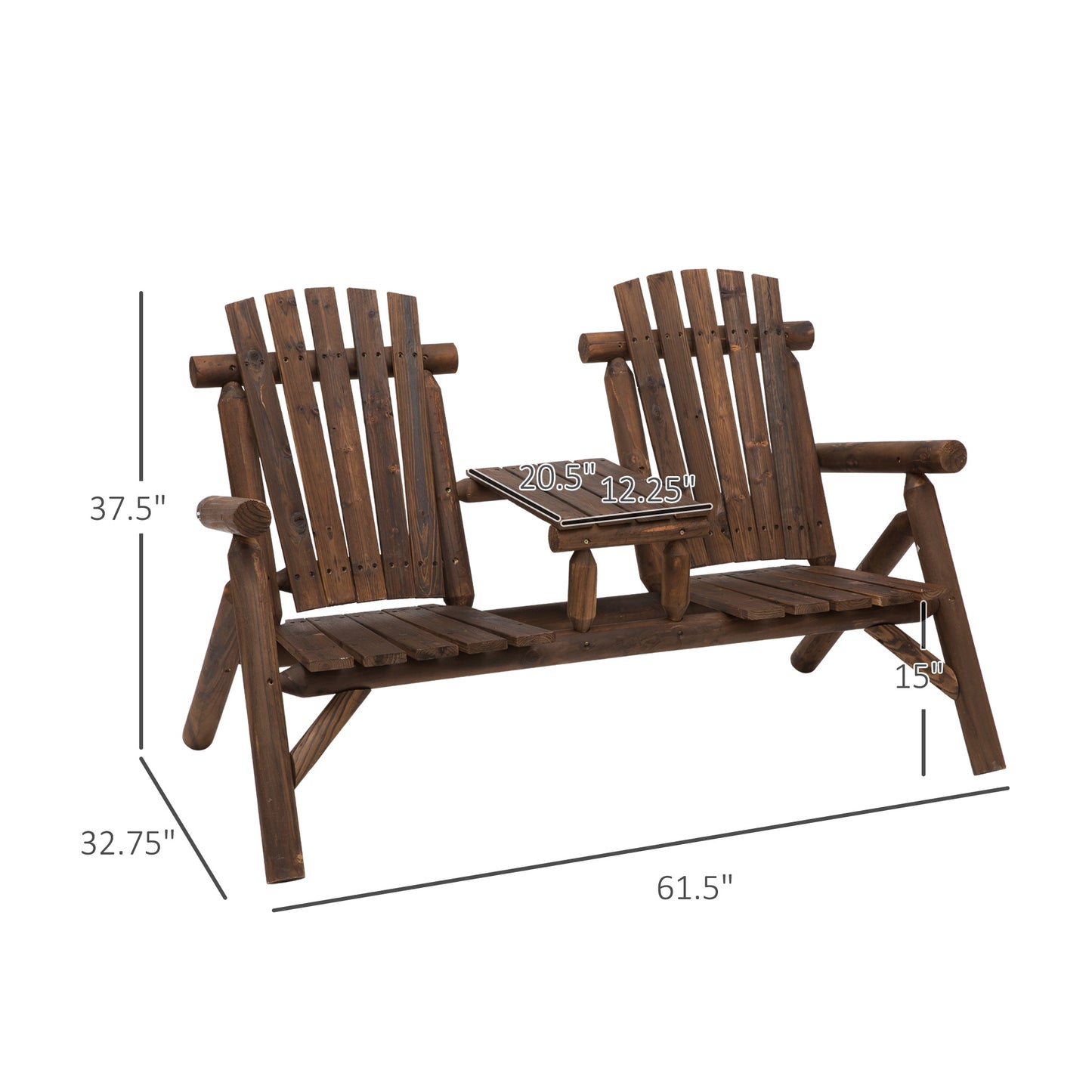 Wood Adirondack Patio Chair Bench with Center Coffee Table