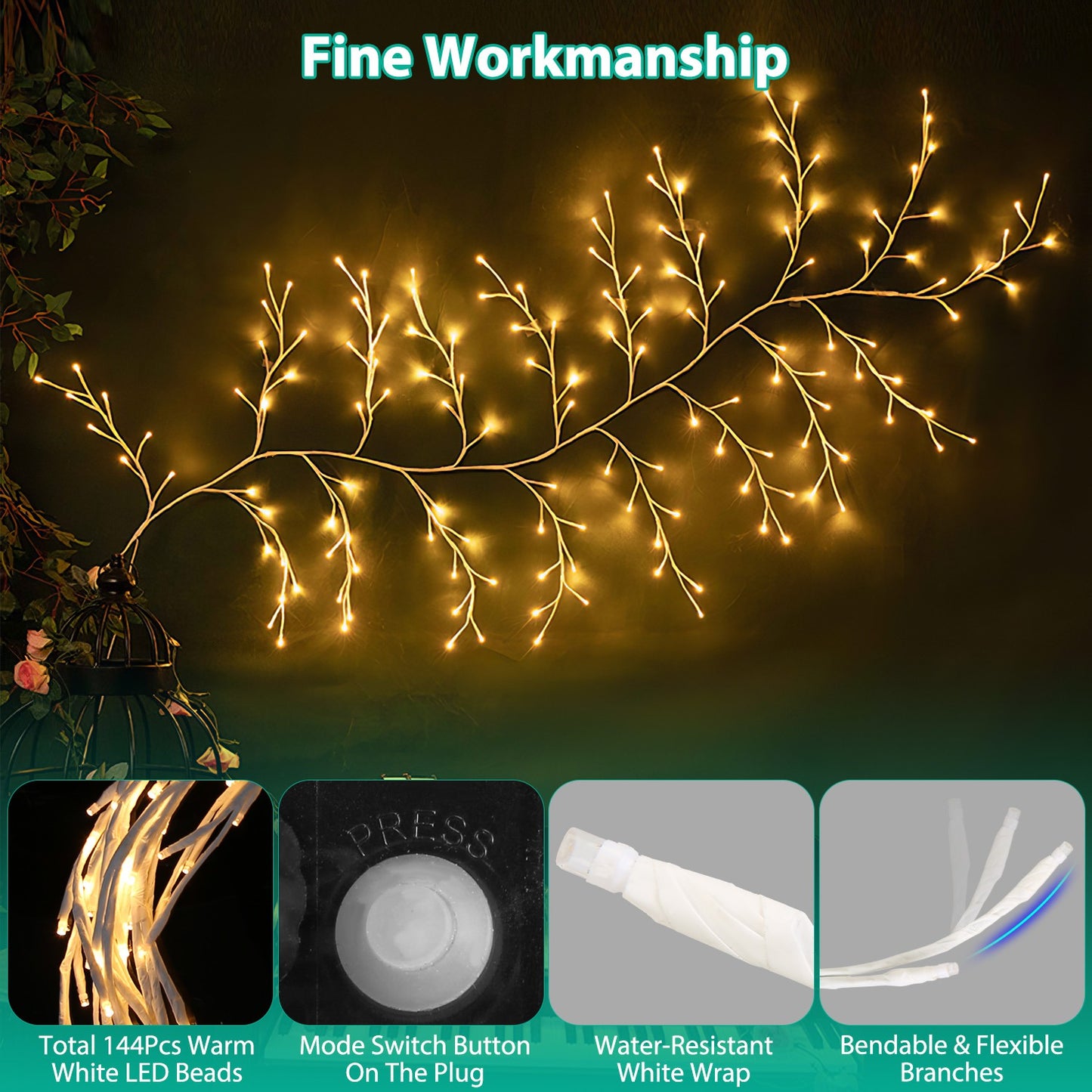 7.87FT String Light Birch Garland Vine