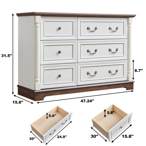 Farmhouse Style 6 Drawer Dresser Chest with Base