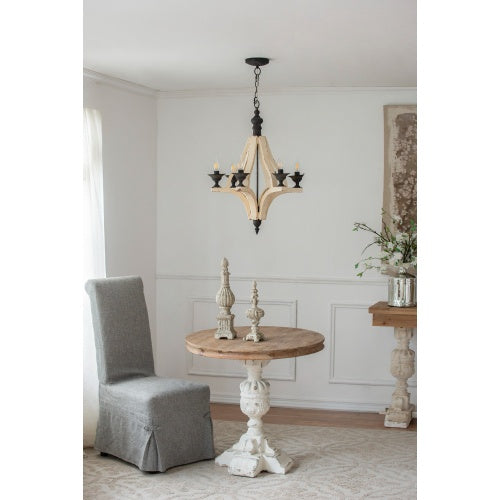 6-Light Wood Chandelier with Adjustable Chain