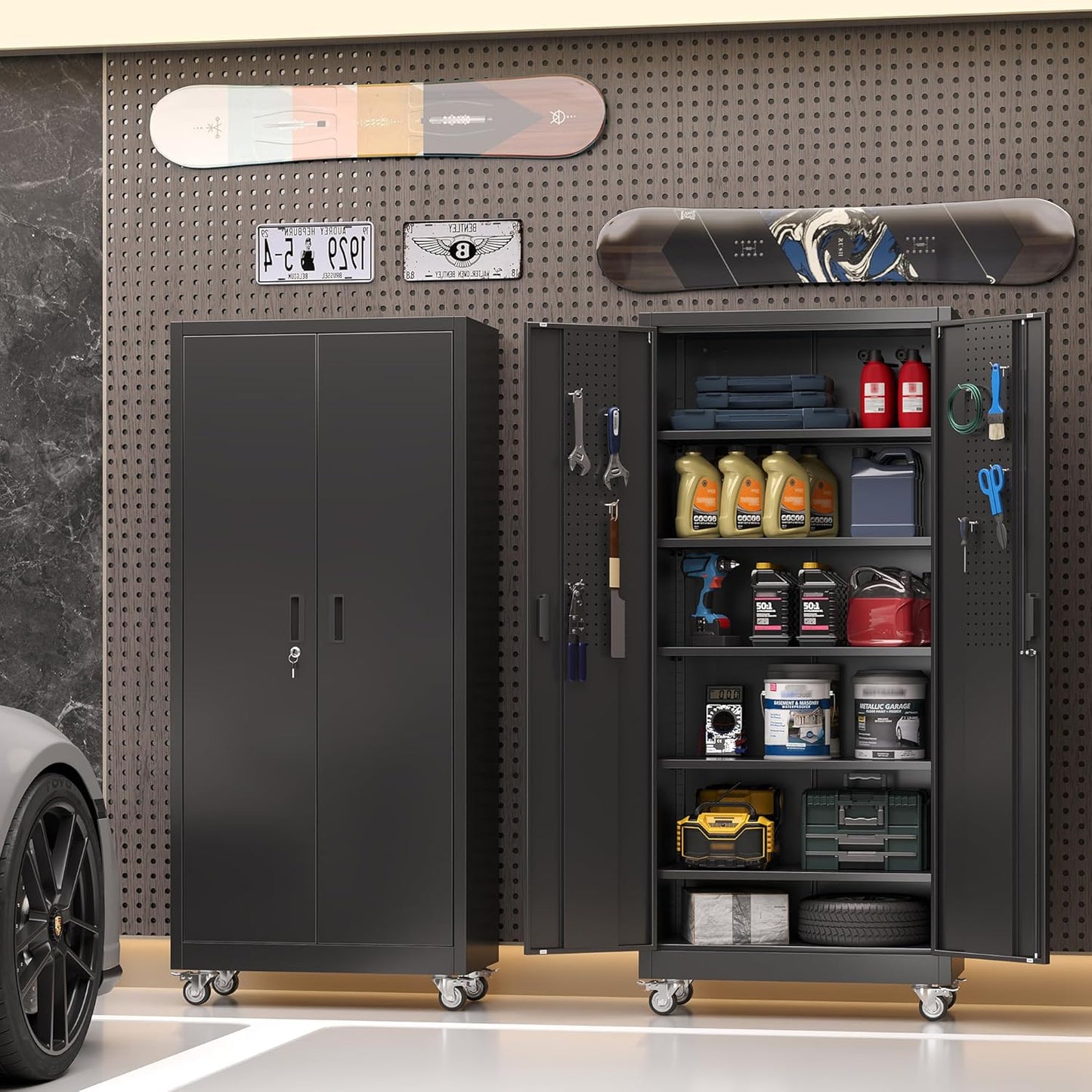 Garage Storage Cabinet with Pegboard And 5 Adjustable Shelves