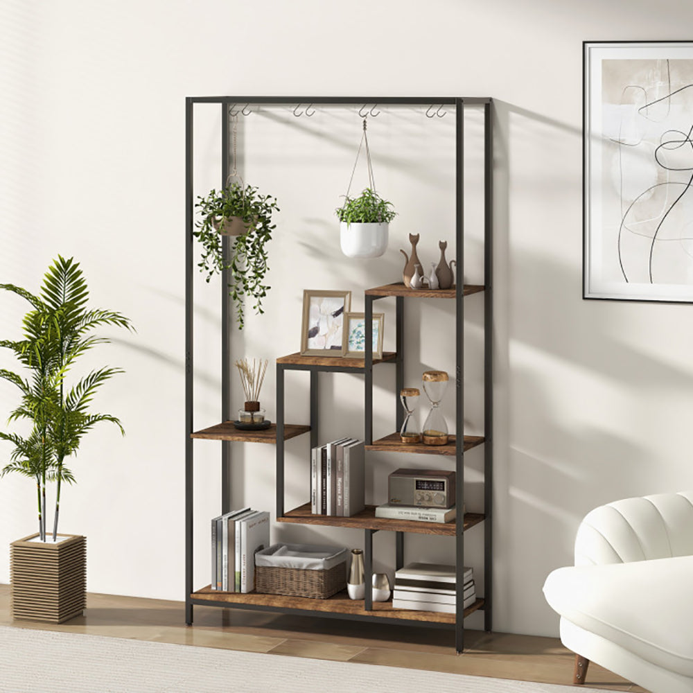 6-Tier Tall Plant Stand 71 Inch, Metal Indoor Plant Shelf With 10 Hanging Hooks