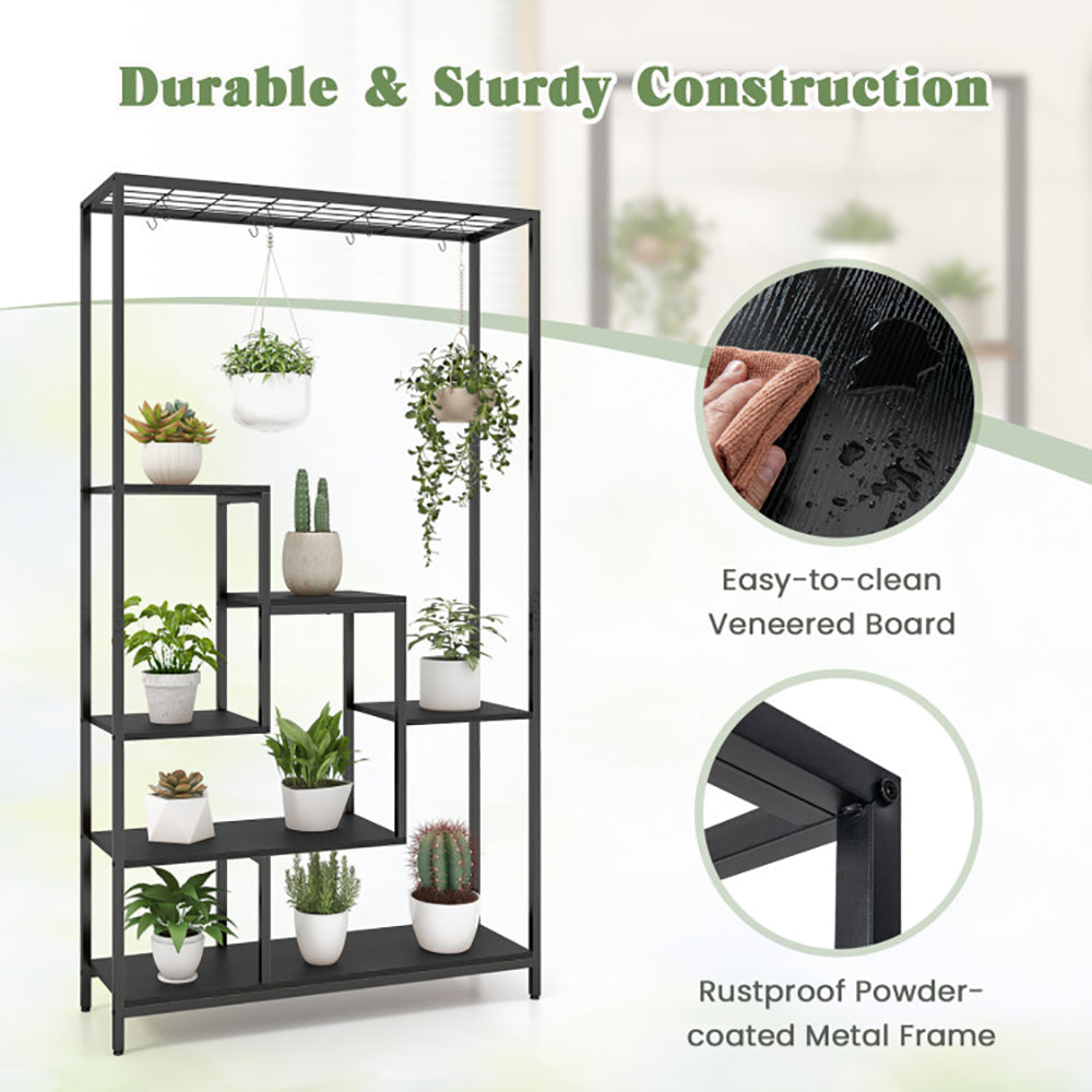 6-Tier Tall Plant Stand 71" with 10 Hanging Hooks