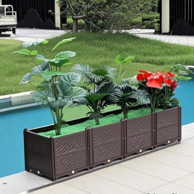 Rectangular Raised Garden Bed Kit Indoor Outdoor Plastic Planter Grow Box For Egetables, Herbs, Flowers  Succulents, Coffee Color