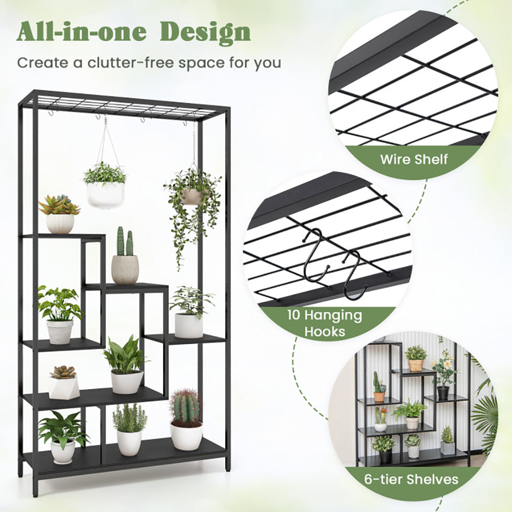 6-Tier Tall Plant Stand 71" with 10 Hanging Hooks