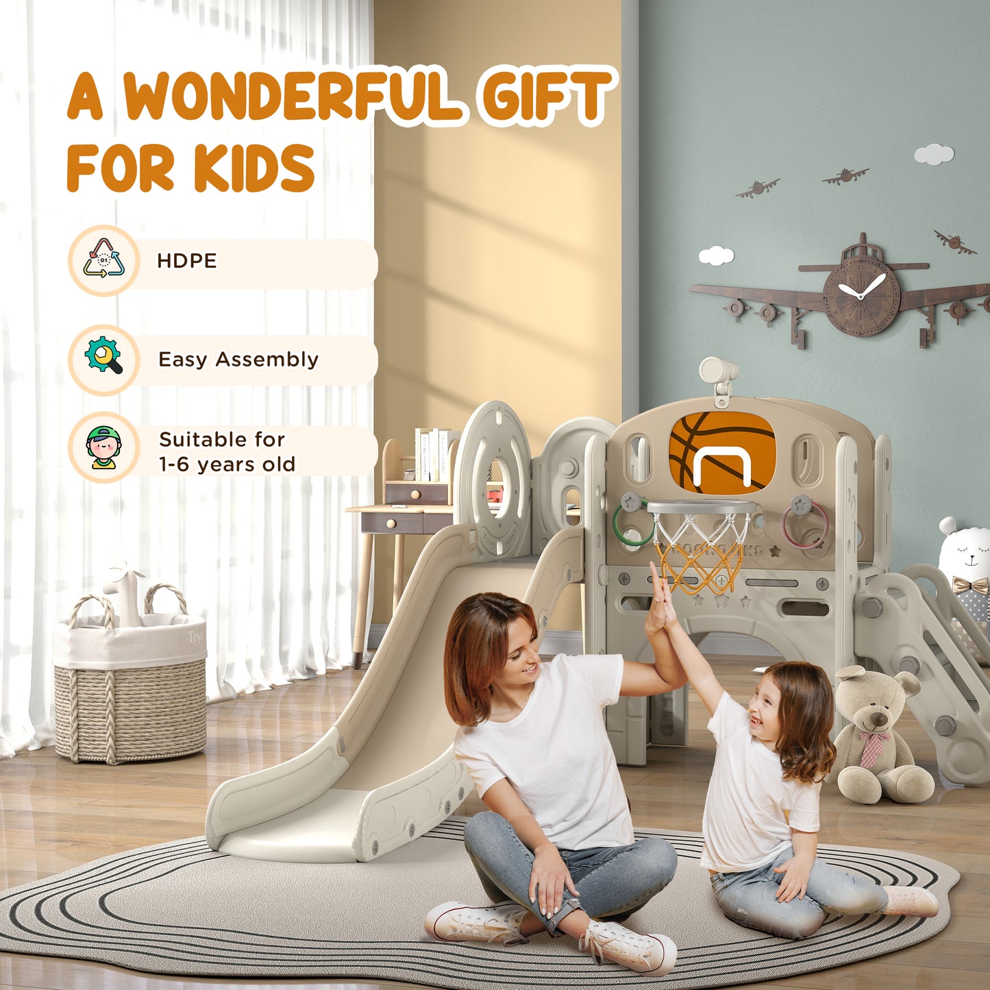 Toddler Slide for Kids Ages 1-6 with Bus Front