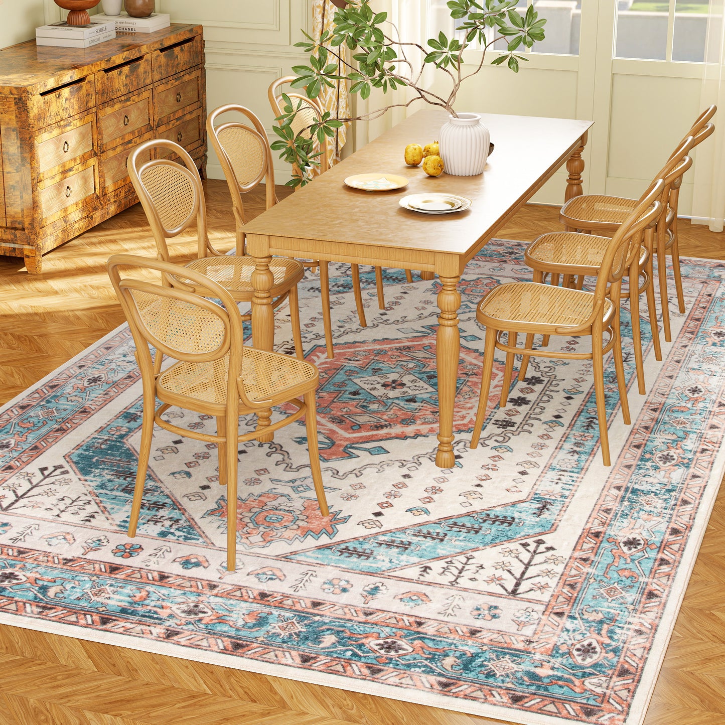 8x10 Washable Area Rug, Brown and Blue