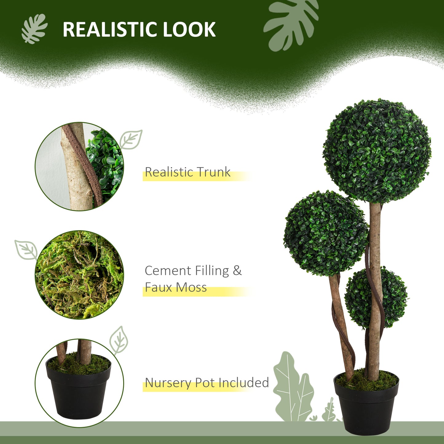 3 Ball Faux Boxwood Topiary Tree for indoor & outdoor use