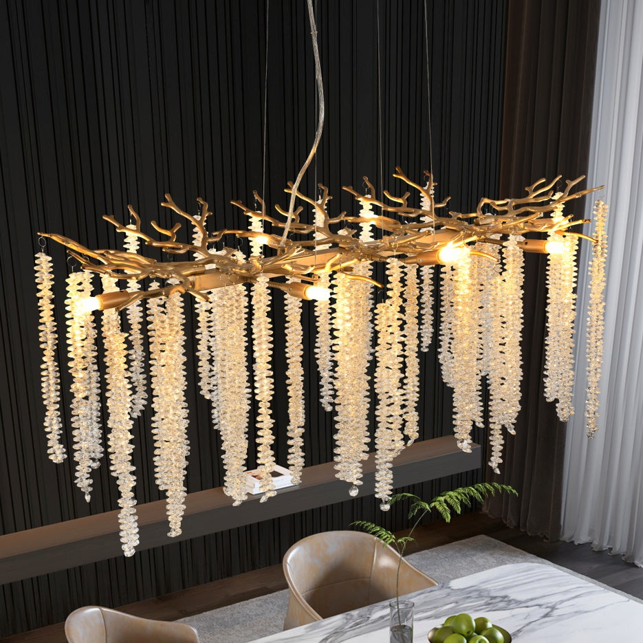 39-inch Modern Golden Pendant Light with Cascading Crystals