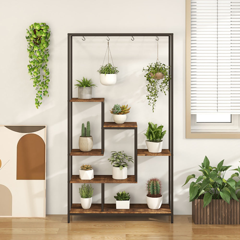 6-Tier Tall Plant Stand 71 Inch, Metal Indoor Plant Shelf With 10 Hanging Hooks