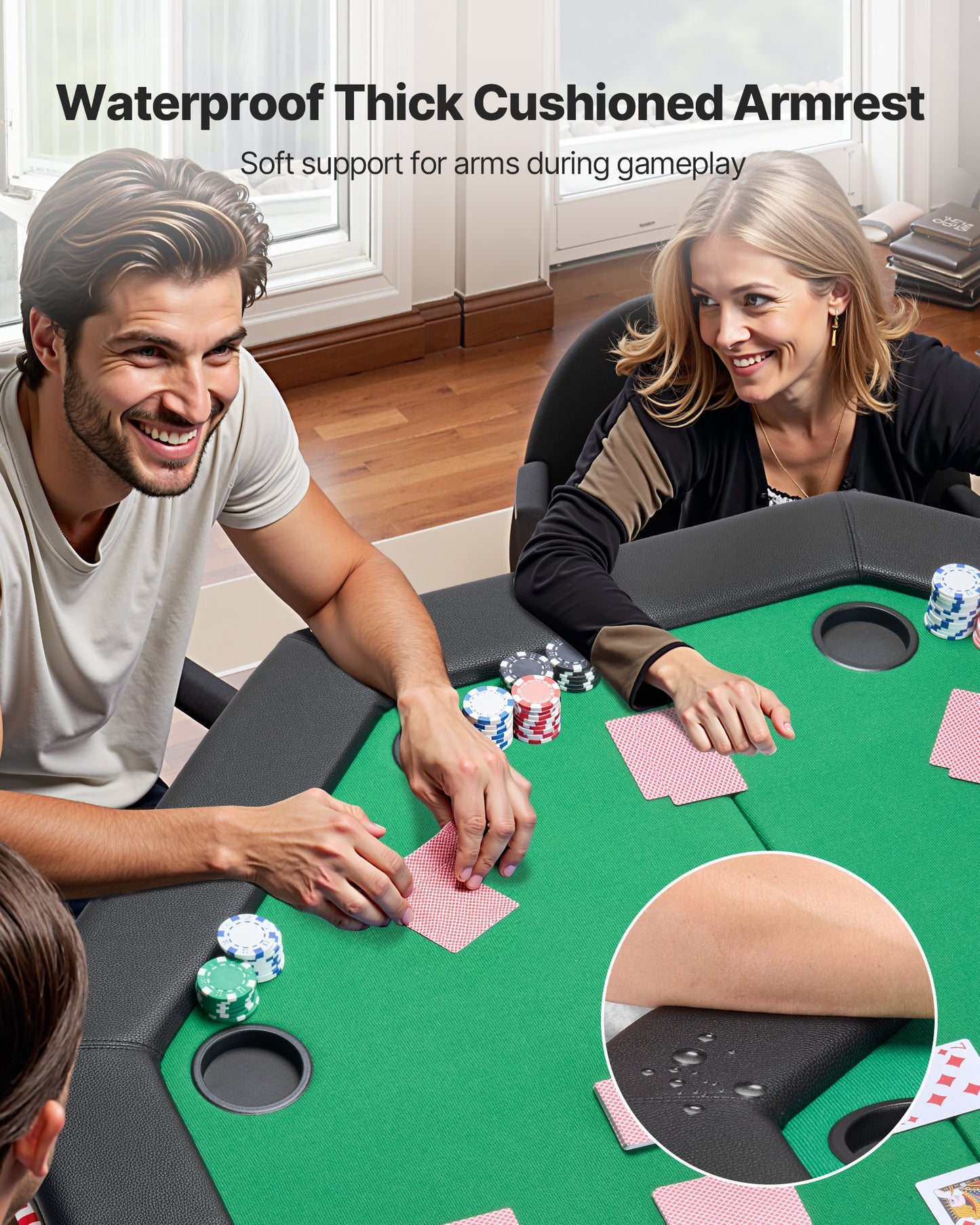 Foldable Poker Table, 8 Player 48 In Folding Casino Leisure Table With Padded Rails & Cup Holders, Octagonal Portable Game Tables With Felt & Metal Legs, For Texas Hold'em Game And Blackjack