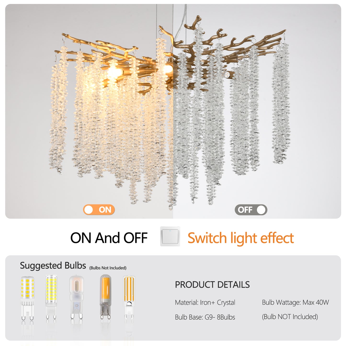 24-inch Modern Golden Pendant Light with Cascading Crystals