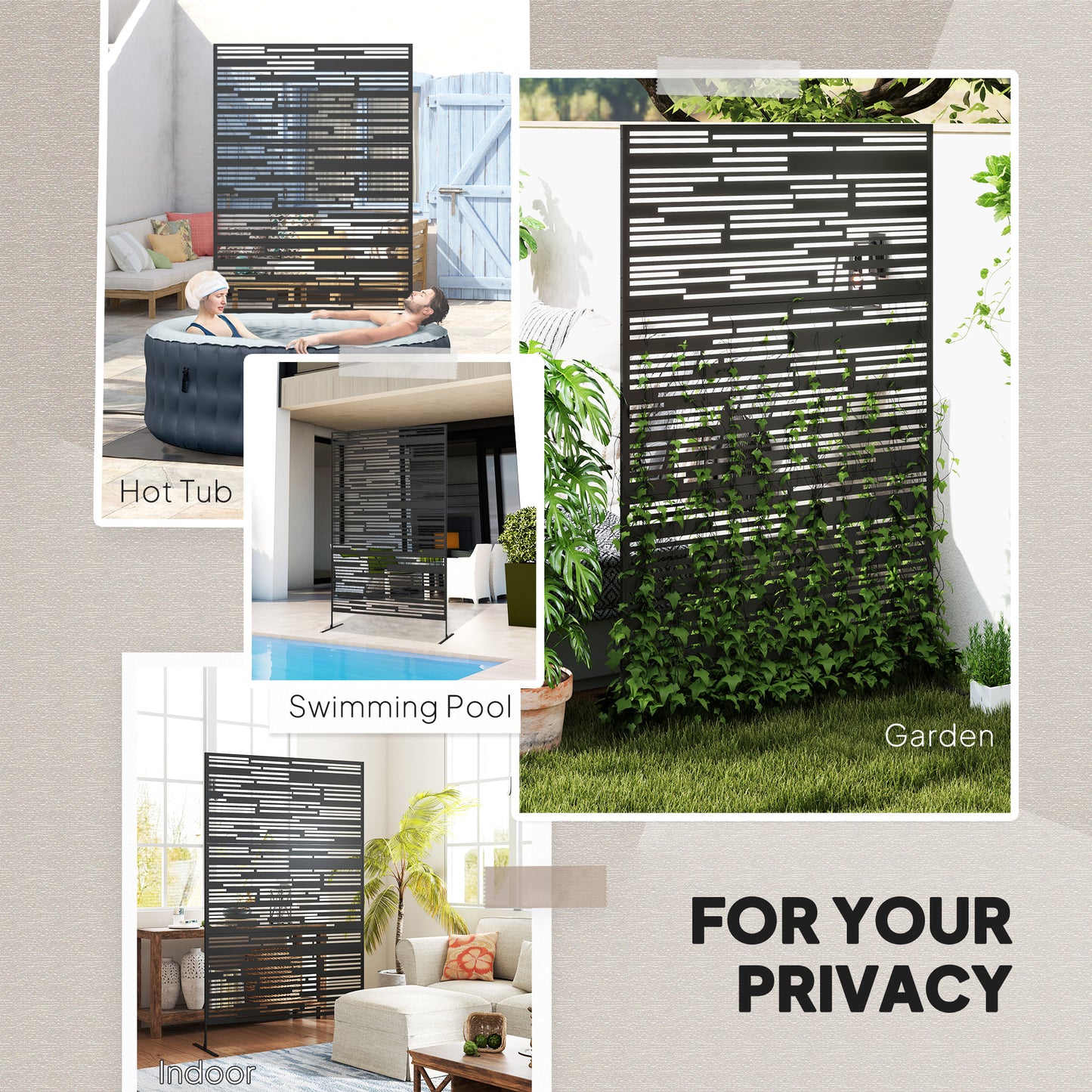 78" H X 48" W Metal Outdoor Privacy Screen, Black