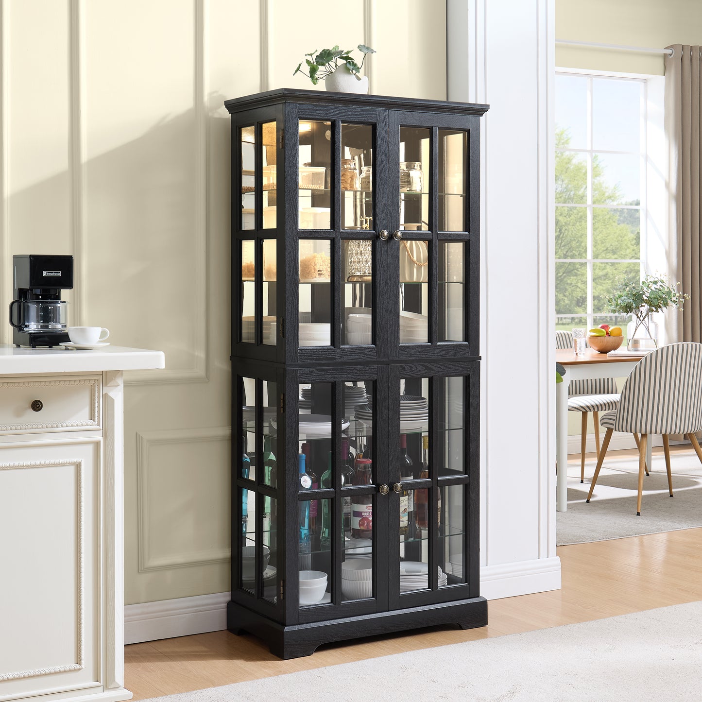 Antique Display Cabinet with Glass Doors and Adjustable Shelves